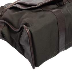 Longchamp Dark Brown/Green Nylon And Leather Weekender Bag
