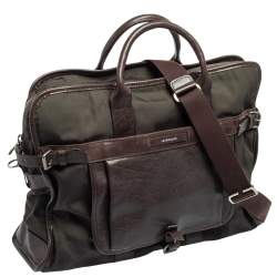 Longchamp Dark Brown/Green Nylon And Leather Weekender Bag