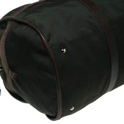 Longchamp Brown/Green Nylon and Leather Duffle Bag