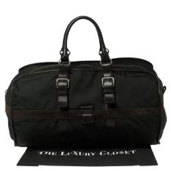 Longchamp Brown/Green Nylon and Leather Duffle Bag