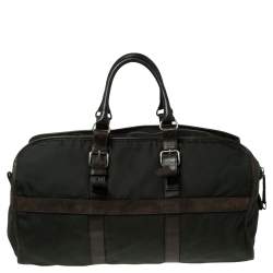Longchamp Brown/Green Nylon and Leather Duffle Bag