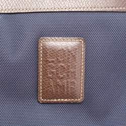 Pre Owned Longchamp Navy Blue/Brown Leather And Canvas Boxford Laptop Bag