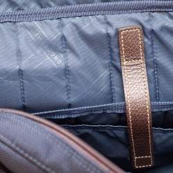 Pre Owned Longchamp Navy Blue/Brown Leather And Canvas Boxford Laptop Bag