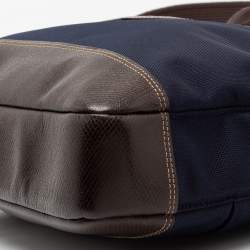 Pre Owned Longchamp Navy Blue/Brown Leather And Canvas Boxford Laptop Bag