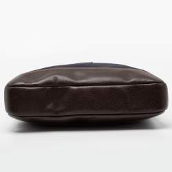 Pre Owned Longchamp Navy Blue/Brown Leather And Canvas Boxford Laptop Bag