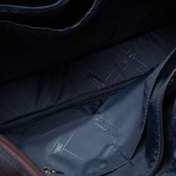 Pre Owned Longchamp Navy Blue/Brown Leather And Canvas Boxford Laptop Bag