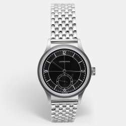Longines Black Silver Stainless Steel Heritage L2.828.4.53.6 Men's Wristwatch 38 mm