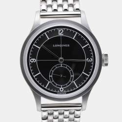 Longines Black Silver Stainless Steel Heritage L2.828.4.53.6 Men's Wristwatch 38 mm