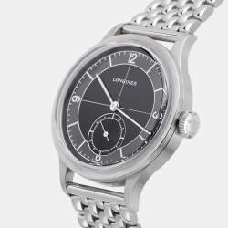 Longines Black Silver Stainless Steel Heritage L2.828.4.53.6 Men's Wristwatch 38 mm