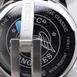 Longines Black Silver Stainless Steel Heritage L2.828.4.53.6 Men's Wristwatch 38 mm