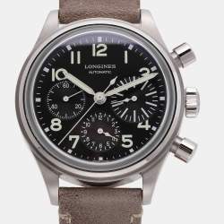 Pre Owned Longines Black Stainless Steel Avigation BigEye L2.816.4 Automatic Leather Wristlet Men's Wristwatch 40.5 mm