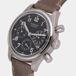 Pre Owned Longines Black Stainless Steel Avigation BigEye L2.816.4 Automatic Leather Wristlet Men's Wristwatch 40.5 mm
