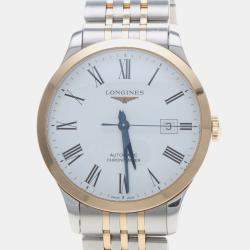 Pre Owned ساعة يد رجالية لونجين ريكورد L2.821.5.11.7 أوتوماتيك ستانلس ستيل وذهب بيضاء 40 مم