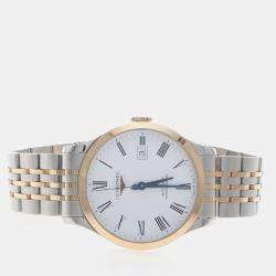 Pre Owned ساعة يد رجالية لونجين ريكورد L2.821.5.11.7 أوتوماتيك ستانلس ستيل وذهب بيضاء 40 مم