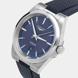Pre Owned Longines Conquest L3.830.4.92.9 Blue Dial Stainless Steel Rubber Men's Wristwatch 38 mm