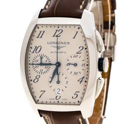 Pre Owned Longines Pearl White Stainless Steel Evidenza L2.643.4 Men's Wristwatch 35 mm