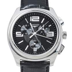 Pre Owned Longines Black Stainless Steel Leather LungoMare Quartz Chronograph Men's Wristwatch 42 MM
