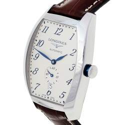 Longines Silver Stainless Steel Leather Evidenza L2.642.4.73.4 Automatic Men's Wristwatch 33 mm