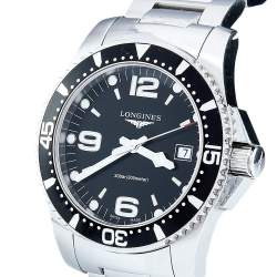 Pre Owned Longines Black Stainless Steel HydroConquest L3.470.4.56.6 Men's Wristwatch 41 mm