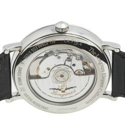 Pre Owned Longines White Stainless Steel Alligator The Elegant Collection L4.910.4.11.2 Men's Wristwatch 39 mm