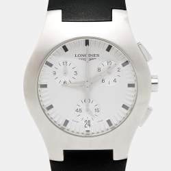 Longines Silver Stainless Steel Rubber L3.618.4.72.2 Men's Wristwatch 38 mm