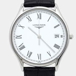 Longines White Stainless Steel Leather Lyre L4.759.4.11.2 Men's Wristwatch 35 mm