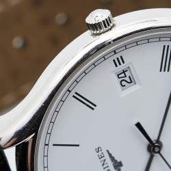 Longines White Stainless Steel Leather Lyre L4.759.4.11.2 Men's Wristwatch 35 mm