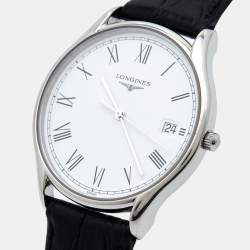 Longines White Stainless Steel Leather Lyre L4.759.4.11.2 Men's Wristwatch 35 mm