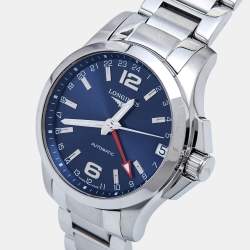 Longines Blue Stainless Steel Conquest GMT L3.687.4.99.6 Men's Wristwatch 41 mm