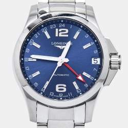 Longines Blue Stainless Steel Conquest GMT L3.687.4.99.6 Men's Wristwatch 41 mm