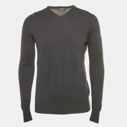 Pre Owned Loro Piana Grey Baby Cashmere V-Neck Sweater M