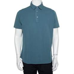 Pre Owned Loro Piana Blue Stretch Cotton Polo T-Shirt L