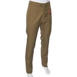 Pre Owned Loro Piana Khaki Green Cotton Slim Fit Trousers XXL