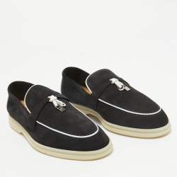 Pre Owned Loro Piana Black Suede Summer Charms Walk Loafers Size 39
