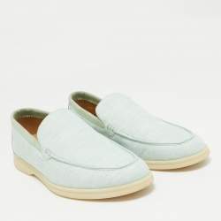 Pre Owned Loro Piana Green Canvas and Suede Summer Walk Loafers Size 42