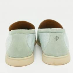 Pre Owned Loro Piana Green Canvas and Suede Summer Walk Loafers Size 42