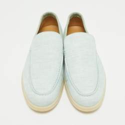 Pre Owned Loro Piana Green Canvas and Suede Summer Walk Loafers Size 42