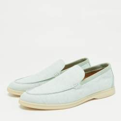 Pre Owned Loro Piana Green Canvas and Suede Summer Walk Loafers Size 42