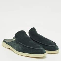 Loro Piana Dark Green Suede Babouche Walk Mules Size 42.5