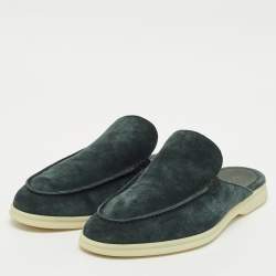 Loro Piana Dark Green Suede Babouche Walk Mules Size 42.5