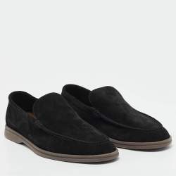Loro Piana Black Suede Summer Charms Walk Loafers Size 43.5