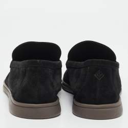 Loro Piana Black Suede Summer Charms Walk Loafers Size 43.5