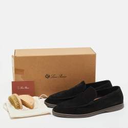 Loro Piana Black Suede Summer Charms Walk Loafers Size 43.5