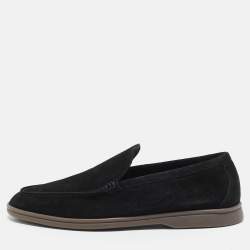 Loro Piana Black Suede Summer Charms Walk Loafers Size 43.5