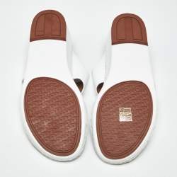 Pre Owned Loro Piana White Leather Buckle Slide Sandals Size 43
