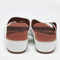 Pre Owned Loro Piana White Leather Buckle Slide Sandals Size 43