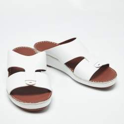 Pre Owned Loro Piana White Leather Buckle Slide Sandals Size 43