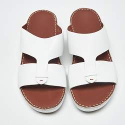 Pre Owned Loro Piana White Leather Buckle Slide Sandals Size 43