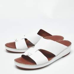 Pre Owned Loro Piana White Leather Buckle Slide Sandals Size 43