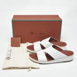 Pre Owned Loro Piana White Leather Buckle Slide Sandals Size 43